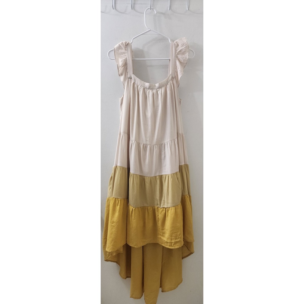 Moodie Womens Tiered Colorblock High-Low Maxi Dress Cream Yellow M M70120